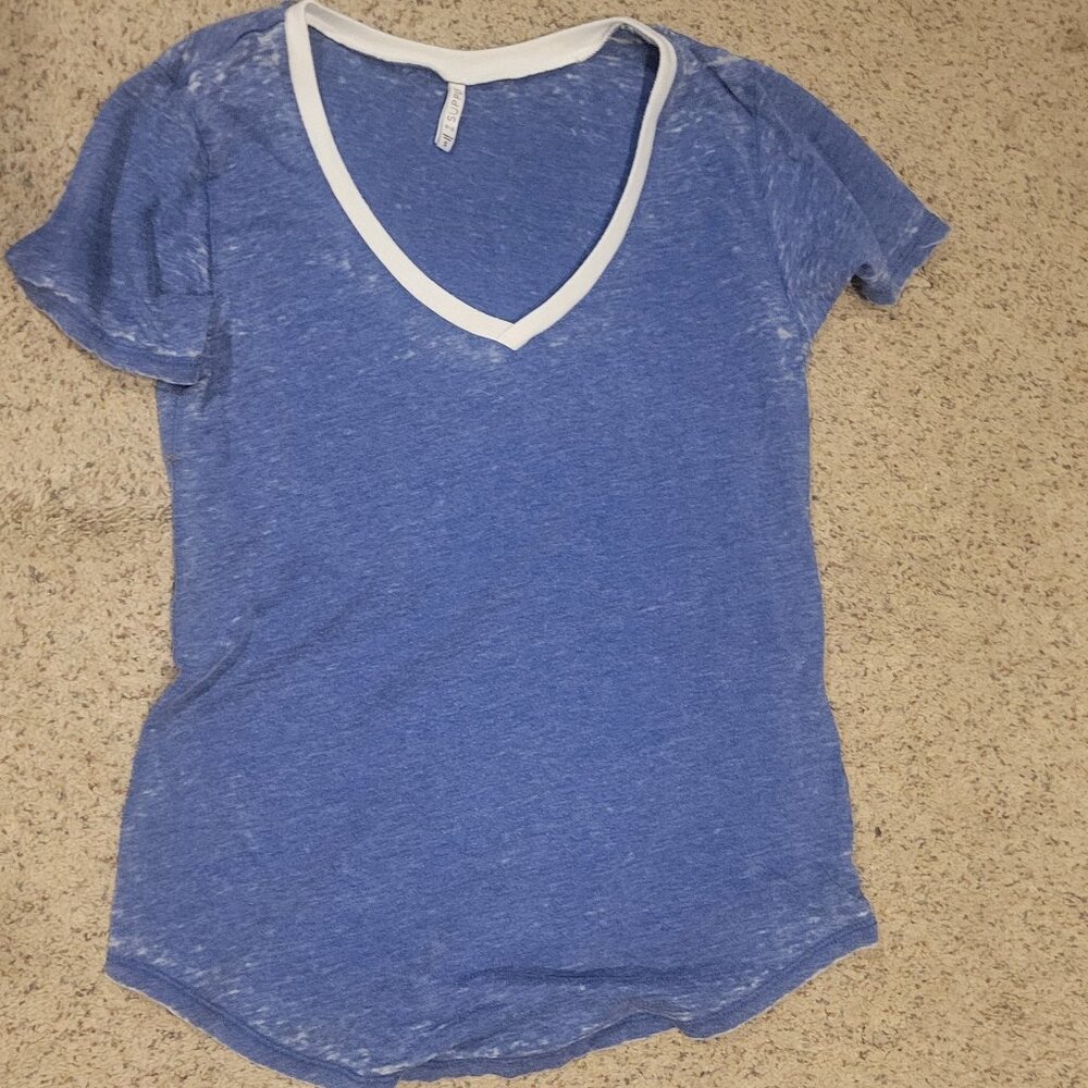 Z Supply Blue Short Sleeve Cotton Blend V NeckT Shirt Sz. S